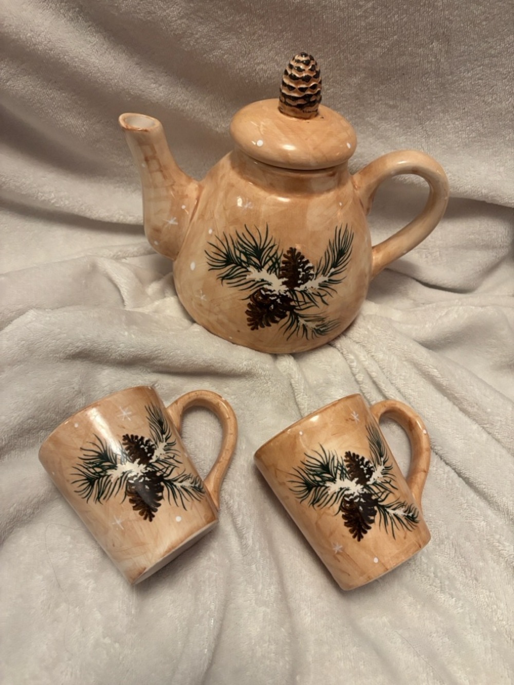 Beige Pinecone Ceramic Teapot and Mug Set